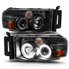 DODGE RAM 1500 02-05 RAM 2500/3500 03-05 PROJECTOR HALO HEADLIGHTS BLACK