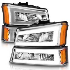 CHEVY SILVERADO / AVALANCHE 03-06 / 07 CLASSIC LED PLANK CRYSTAL HEADLIGHTS WITH PARKING/SIGNAL LIGHT CHROME(4 PCS)