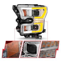 FORD F-150 15-17 FULL LED PROJECTOR PLANK STYLE SWITCHBACK HEADLIGHTS W/ CHROME HOUSING (FOR HALOGEN MODELS ONLY)