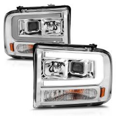 FORD F-250/350/450/550 SUPER DUTY 05-07/EXCURSION 05 PLANK STYLE PROJECTOR HEADLIGHTS CHROME HOUSING WITH AMBER