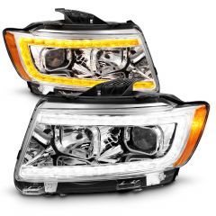 JEEP GRAND CHEROKEE 11-13 PROJECTOR SWITCHBACK PLANK STYLE HEADLIGHTS CHROME