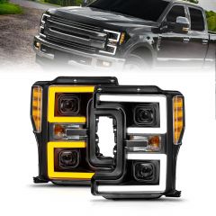 FORD F-250/F-350/F-450 SUPER DUTY 17-19 FULL LED PROJECTOR SWITCHBACK PLANK HEADLIGHTS BLACK (FOR FACTORY HALOGEN MODELS ONLY)