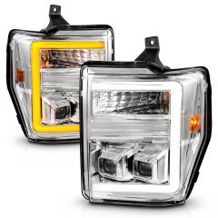 FORD SUPER DUTY 08-10 PROJECTOR SWITCHBACK PLANK STYLE HEADLIGHTS CHROME  
