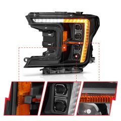 FORD F-150 18-20 Z-SERIES FULL LED PLANK PROJECTOR HEADLIGHTS BLACK W/ INITIATION & SEQUENTIAL (FACTORY HALOGEN MODEL ONLY)