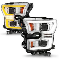 FORD F-150 15-17 FULL LED PROJECTOR PLANK STYLE HEADLIGHTS CHROME HOUSING W/ INITIATION & SEQUENTIAL SIGNAL (FOR HALOGEN MODELS ONLY)