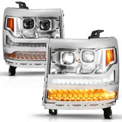 CHEVY SILVERADO 16-18 1500 FULL LED PROJECTOR PLANK HEADLIGHTS CHROME (FOR HID MODELS ONLY)