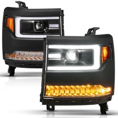 CHEVY SILVERADO 1500 16-18 PROJECTOR PLANK STYLE HEADLIGHTS BLACK W/ SEQUENTIAL SIGNAL (FOR HID, NO HID BULB INCLUDED)