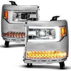 CHEVY SILVERADO 1500 16-18 PROJECTOR PLANK STYLE HEADLIGHTS CHROME W/ SEQUENTIAL SIGNAL (FOR HID, NO HID BULB INCLUDED)