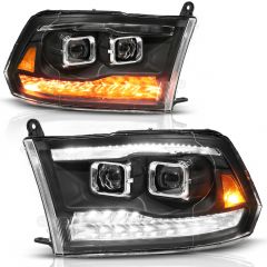 DODGE RAM 1500 09-18 / 2500/3500 10-18 PROJECTOR HEADLIGHTS BLACK CLEAR LENS W/ SEQUENTIAL SIGNAL (FOR ALL MODELS)