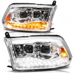 DODGE RAM 1500 09-18 / 2500/3500 10-18 PROJECTOR HEADLIGHTS CHROME CLEAR LENS W/ SEQUENTIAL SIGNAL (FOR ALL MODELS)