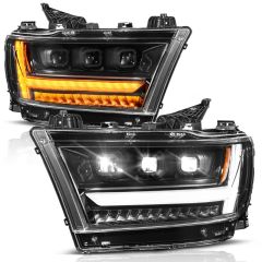 RAM 1500 (NEW BODY) 19-24 FULL LED PROJECTOR LIGHT BAR HEADLIGHTS BLACK W/ INITIATION & SEQUENTIAL (FOR HALOGEN MODELS ONLY)