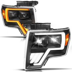 FORD F-150 09-14 FULL LED PROJECTOR PLANK HEADLIGHTS BLACK W/ INITIATION & SEQUENTIAL (FOR HALOGEN MODELS ONLY)