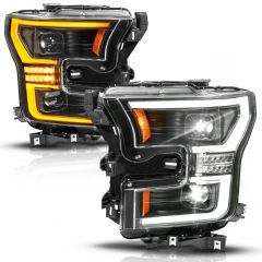 FORD F-150 15-17 FULL LED PROJECTOR PLANK STYLE HEADLIGHTS BLACK W/ INITIATION & SEQUENTIAL (FITS HALOGEN MODELS ONLY)