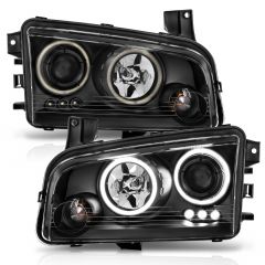 DODGE CHARGER 06-10 PROJECTOR HALO HEADLIGHTS BLACK W/ RX HALO