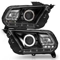 FORD MUSTANG 10-14 PROJECTOR HEADLIGHTS BLACK W/ RX HALO