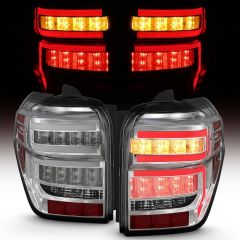 TOYOTA 4RUNNER 14-23 TAIL LIGHTS CHROME HOUSING CLEAR LENS RED LIGHT BAR W/ SEQUENTIAL 