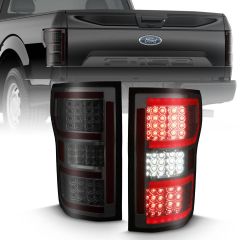 FORD F-150 18-20 FULL LED TAIL LIGHTS CHROME SMOKE LENS W/ SEQUENTIAL SIGNAL (RED LIGHT BAR)