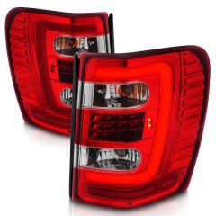 JEEP GRAND CHEROKEE 99-04 LED C BAR TAIL LIGHTS CHROME RED/CLEAR LENS