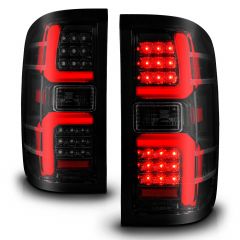 CHEVY SILVERADO 1500 14-18 / 2500/3500 15-19 UP LED TAIL LIGHTS BLACK HOUSING SMOKE LENS (W/SEQUENTIAL)