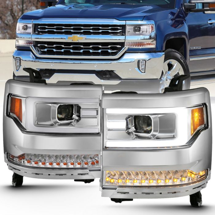 CHEVY SILVERADO 1500 16-18 PROJECTOR PLANK STYLE HEADLIGHTS CHROME (FOR HID, NO HID BULB INCLUDED)