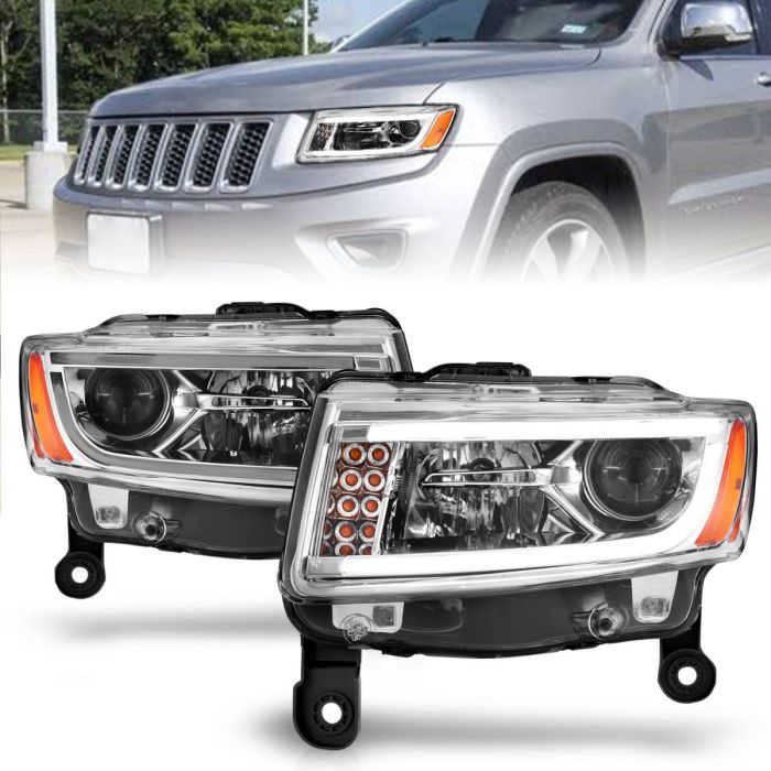 JEEP GRAND CHEROKEE 14-15 PROJECTOR HEADLIGHTS PLANK STYLE CHROME (FOR HALOGEN MODELS ONLY)