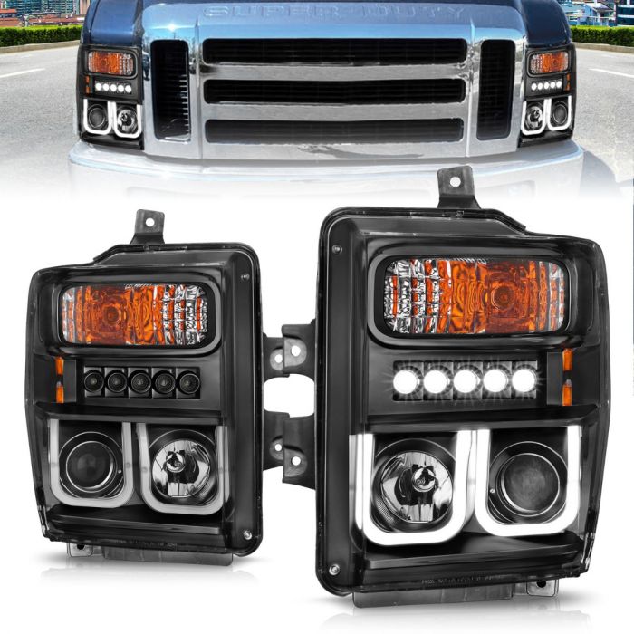 FORD F-250/350/450/550 SUPERDUTY 08-10 PROJECTOR U-BAR STYLE HEADLIGHTS BLACK (NOT FOR SEALED BEAM MODELS)