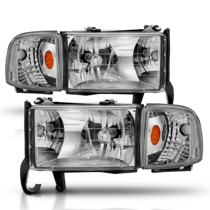 DODGE RAM 1500 94-01 / RAM 2500/3500 94-02 / RAM SPORT MODEL 94-98 CRYSTAL  HEADLIGHTS CHROME W/ CORNER LIGHT 2PC