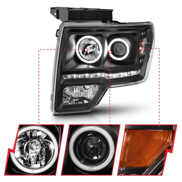 FORD F-150 09-14 PROJECTOR HEADLIGHTS G2 BLACK W/ RX HALO (FOR HALOGEN  MODELS ONLY)