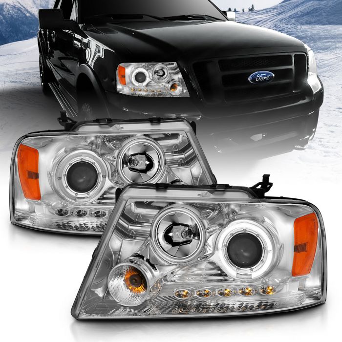 FORD F-150 04-08 / LINCOLN LT 06-08 PROJECTOR HEADLIGHTS CHROME W/ SINGLE HALO & LED