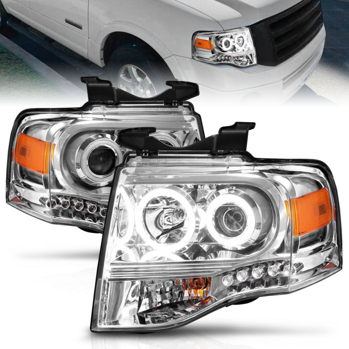 FORD EXPEDITION 07-14 PROJECTOR HALO HEADLIGHTS CHROME W/ RX HALO
