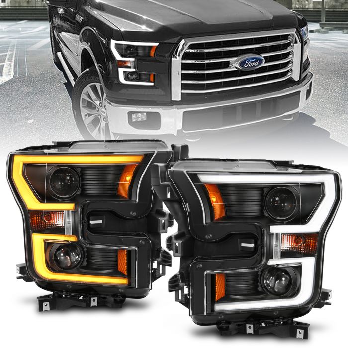FORD F-150 15-17 PROJECTOR PLANK STYLE SWITCHBACK HEADLIGHTS BLACK (FOR HALOGEN MODELS ONLY)