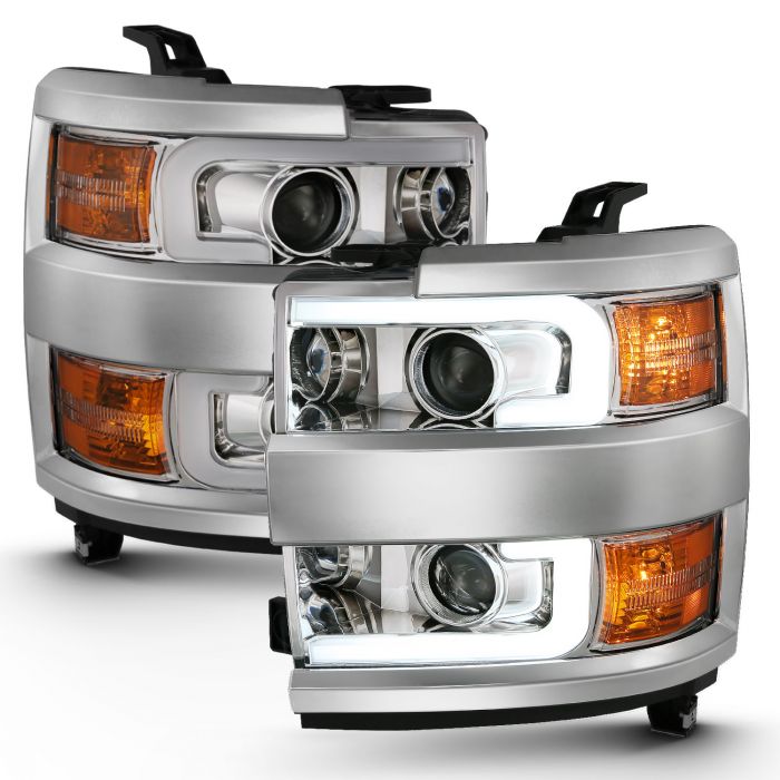 CHEVY SILVERADO 2500HD/3500HD 15-19 PROJECTOR PLANK STYLE HEADLIGHTS  CHROME(CHROME TRIM)(HALOGEN MODELS ONLY)