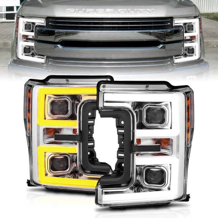 ANZO USA Don't Get Left in The Dark FORD F250/ F350/ F450 SUPER DUTY  17-19 PROJECTOR PLANK STYLE SWITCHBACK HEADLIGHTS CHROME(FOR HALOGEN MODELS  ONLY)