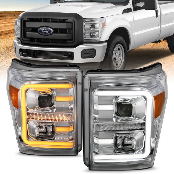 FORD SUPER DUTY 11-16 PROJECTOR PLANK STYLE SWITCHBACK HEADLIGHTS CHROME