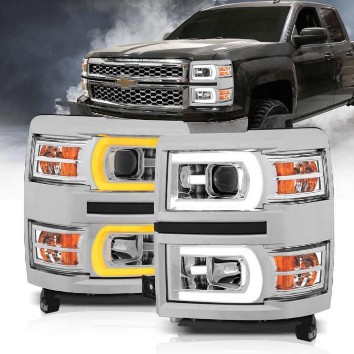 CHEVY SILVERADO 1500 14-15 PROJECTOR SWITCHBACK PLANK STYLE HEADLIGHTS CHROME