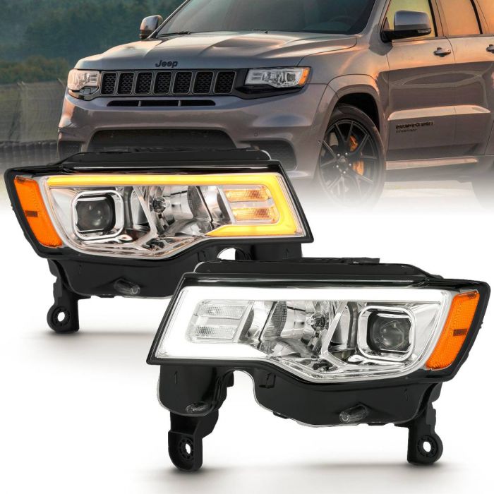 JEEP GRAND CHEROKEE 17-22 PROJECTOR SWITCHBACK LED PLANK STYLE HEADLIGHTS CHROME (NOT FOR HID MODELS)