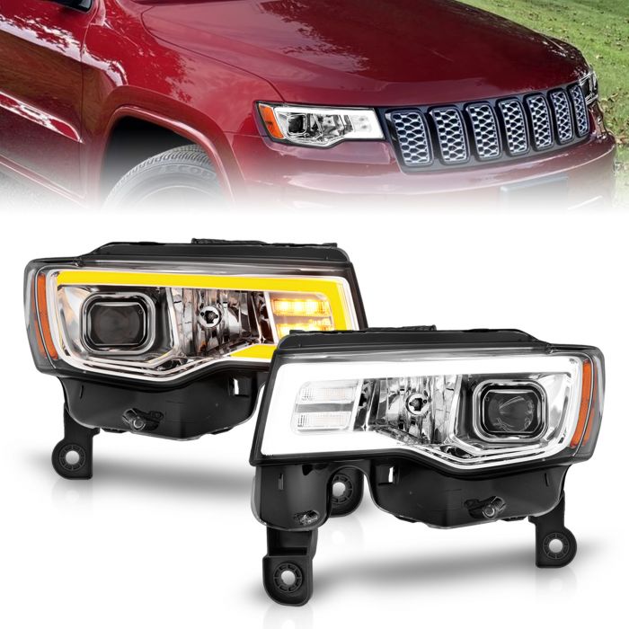 JEEP GRAND CHEROKEE 17-22 PROJECTOR SWITCHBACK LED PLANK STYLE HEADLIGHTS CHROME (NOT FOR HID MODELS)