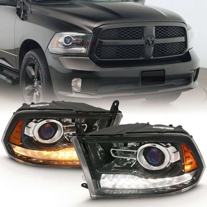 DODGE RAM 1500 09-18 / 2500/3500 10-18 PROJECTOR PLANK STYLE SWITCHBACK HEADLIGHTS GLOSS BLACK (OE STYLE) (FOR ALL MODELS)