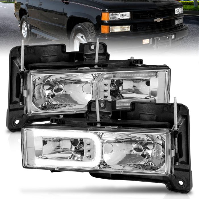 Carpartsinnovate For 94-98 Chevy C10 C/K Silverado Suburban Pickup Chrome Corner Signal Lights+Amber 