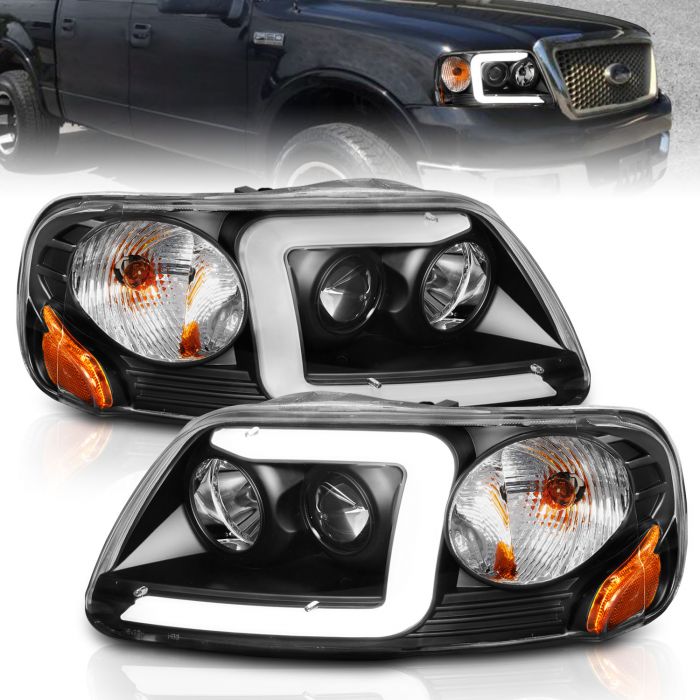 FORD F-150 97-03 / EXPEDITION 97-02 PROJECTOR C BAR HEADLIGHTS BLACK 