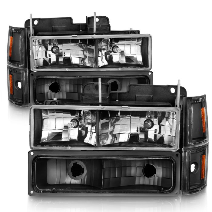 CHEVY C/K1500/2500 94-98 / C/K 3500 94-00 / SUBURBAN 94-99 / TAHOE 95-99 /  BLAZER (FULL SIZE) 94 CRYSTAL HEADLIGHTS BLACK W/ SIGNAL & SIDE MARKERS 