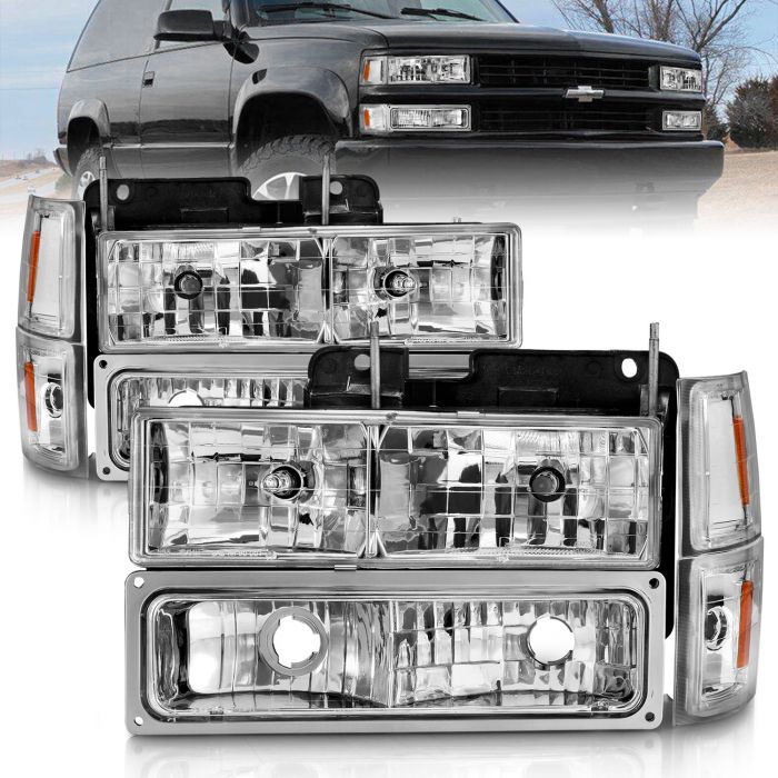 Replacement for Chevy Tahoe/Suburban/Avalanche 1500 2500 Pair of Chrome Housing Clear Corner Headlight 