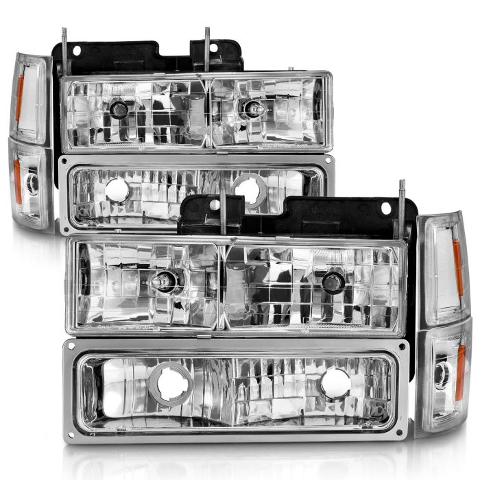 CHEVY C/K1500/2500 94-98 / C/K 3500 94-00 / SUBURBAN 94-99 / TAHOE 95-99 /  BLAZER (FULL SIZE) 94 CRYSTAL HEADLIGHTS CHROME W/ SIGNAL & SIDE MARKERS 