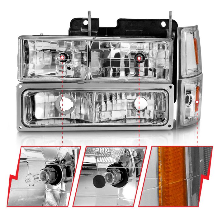 CHEVY C/K1500/2500 94-98 / C/K 3500 94-00 / SUBURBAN 94-99 / TAHOE 95-99 /  BLAZER (FULL SIZE) 94 CRYSTAL HEADLIGHTS CHROME W/ SIGNAL & SIDE MARKERS 