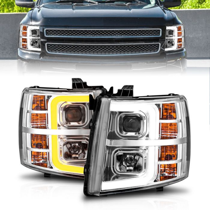 CHEVY SILVERADO 1500 07-13 / 2500HD/3500HD 07-14 PROJECTOR PLANK STYLE SEQUENTIAL HEADLIGHTS CHROME