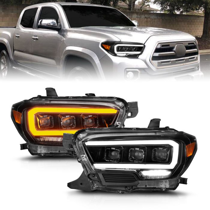 TOYOTA TACOMA 16-23 BLACK FULL LED PROJECTOR HEADLIGHTS W/ INITIATION & SEQUENTIAL (FOR HALOGEN VERSION W/ HALOGEN DRL)