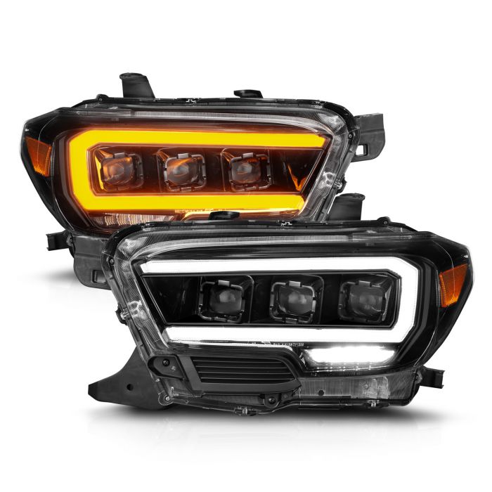 TOYOTA TACOMA 16 23 FULL LED PROJECTOR HEADLIGHTS BLACK W INITIATION SEQUENTIAL FOR HALOGEN VERSION W HALOGEN DRL