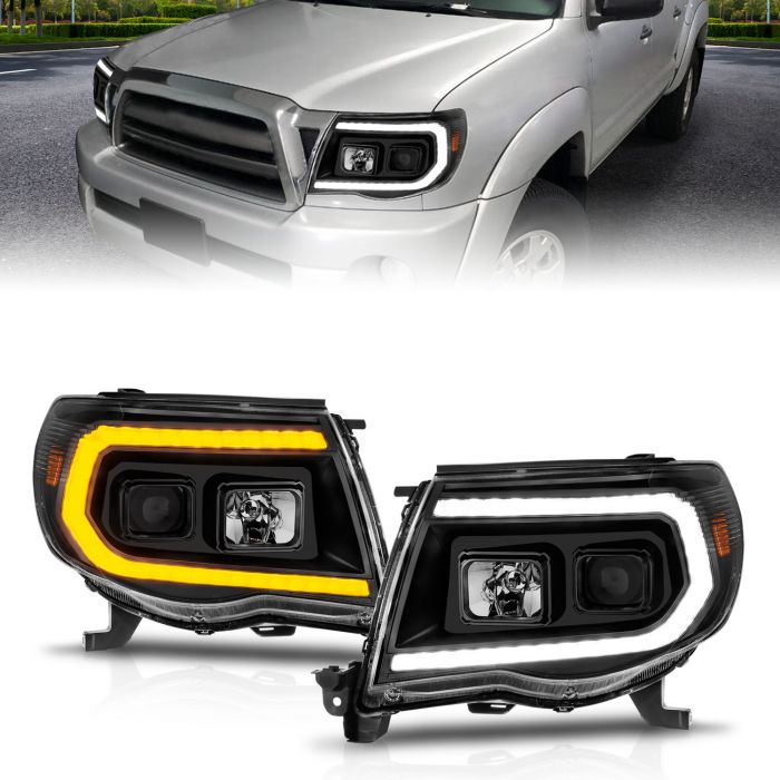 TOYOTA TACOMA 05-11 PROJECTOR LED PLANK STYLE HEADLIGHTS W/ SEQUENTIAL SIGNAL BLACK