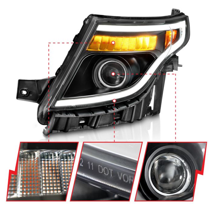 FORD EXPLORER 11 15 PROJECTOR PLANK STYLE HEADLIGHTS BLACK W LED SIGNAL 13 15 BASE XLT LIMITED