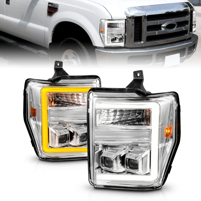 FORD SUPER DUTY 08-10 PROJECTOR SWITCHBACK PLANK STYLE HEADLIGHTS CHROME  